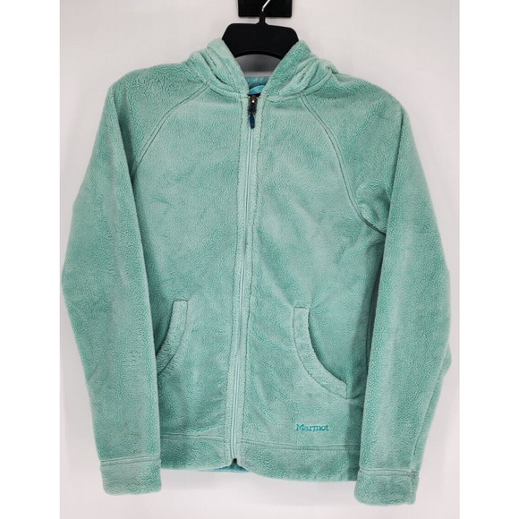 Marmot Fuzzy Hooded Fleece Lined Full Zip‎ Jacket Green Size Small - Picture 1 of 8